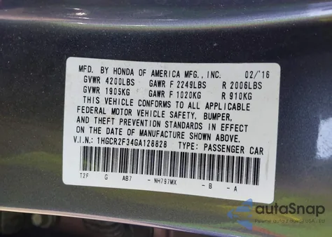 2016 Honda Accord Lx z USA, uszkodzony, nr VIN 1HGCR2F34GA128828
